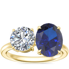 NEW Two Stone Engagement Ring with Oval Sapphire in 14k Yellow Gold (9x7mm)